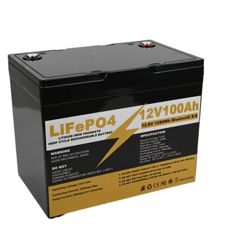 12V 100AH LiFePo4 Battery with Bluetooth BMS 12.8V Energy Storage Battery Pack for Boat RV