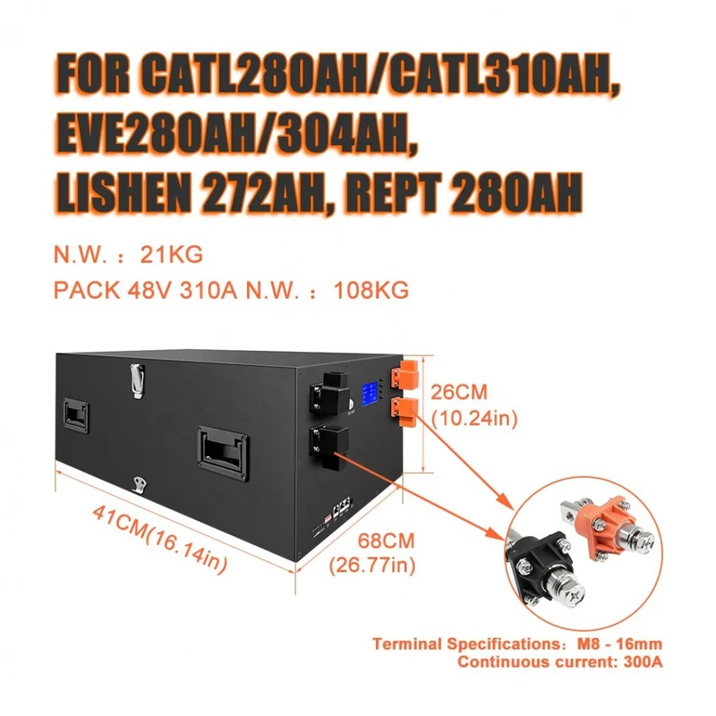 BATERYCORE Battery Case 16S 51.2V DIY Battery Kit 15KW Battery Pcak Box with BMS for 280Ah 302Ah 310Ah LFP Lifepo4 Battery Cell