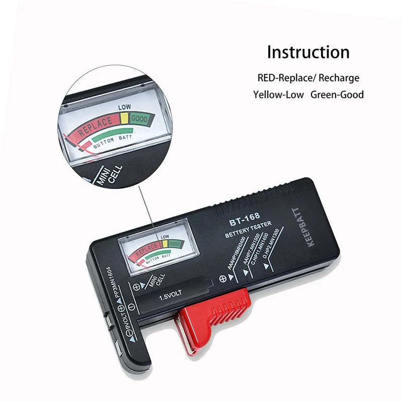 KEEPBATT Universal Battery Tester Checker for AAA AA C D 9V 1.5V Button Cell Batteries