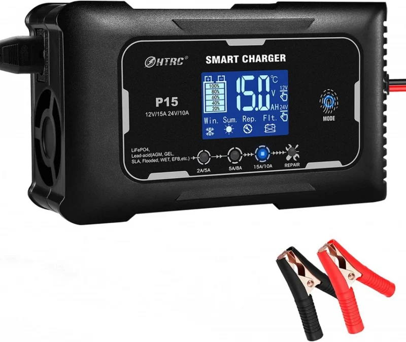 Lifepo4 15A Charger,12V/24V Lead-Acid(AGM/Gel/SLA)/Lithium Lron Trickle Charger,Pulse Repair Car Battery Charger