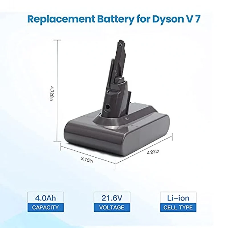 4.0Ah 21.6V Replacement Battery Compatible with V7 Motorhead Animal Trigger HEPA Car+Boat Absolute Handheld Vacuum Cleaners