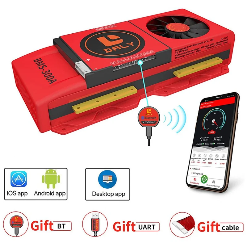 Daly Smart Bms Li-ion 7S 24V Li-Ion 300A with Bluetooth Fan 52130257