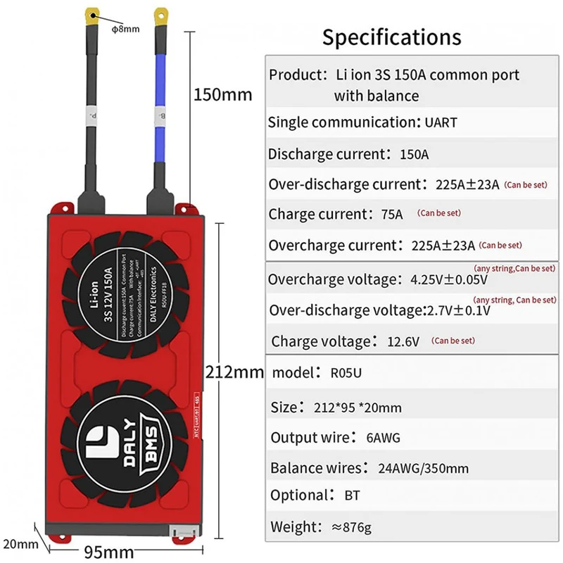 Daly Smart Bms Lion 3S 12V 150A Bluetooth BMS Boardithium Battery Protection Board 2090212