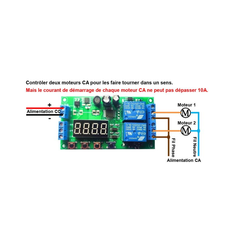 12V Module de Temps avec 2 Canaux 10A Sortie Relais