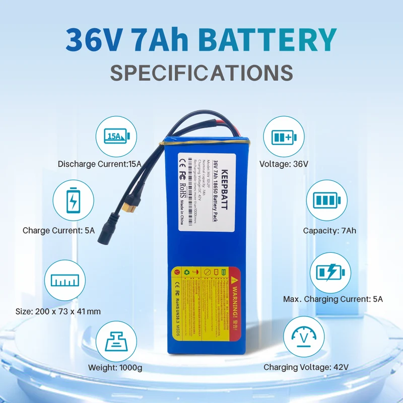 36V 10S2P 7Ah 18650 Lithium Ion Battery Suitable For Skateboard Electric Bike XT60