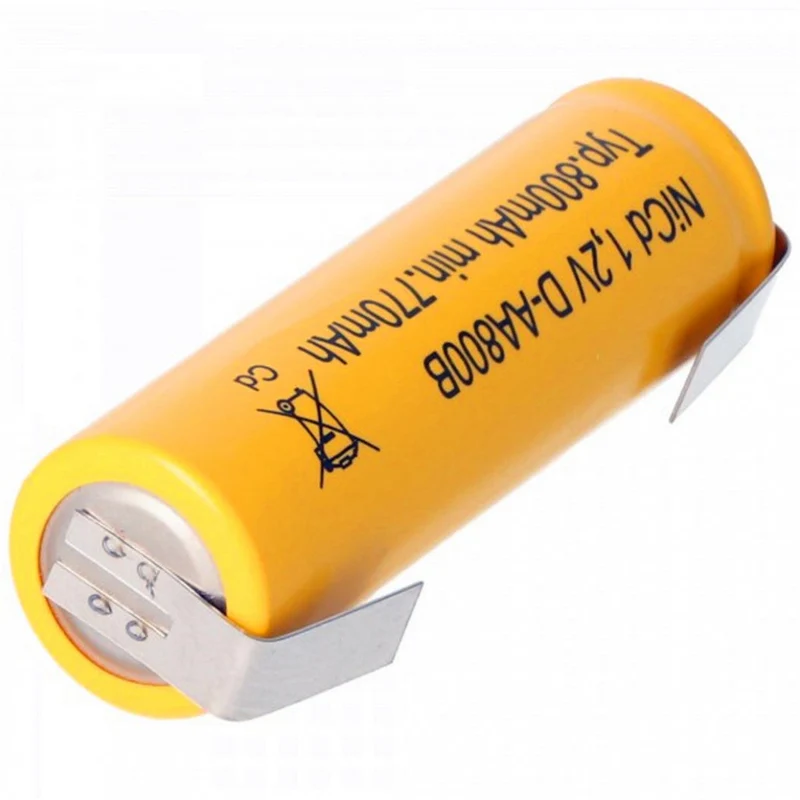 Flat Nickel Cadmium Battery Mignon 1.2V 800mAh AA with U-shaped Soldering Lug