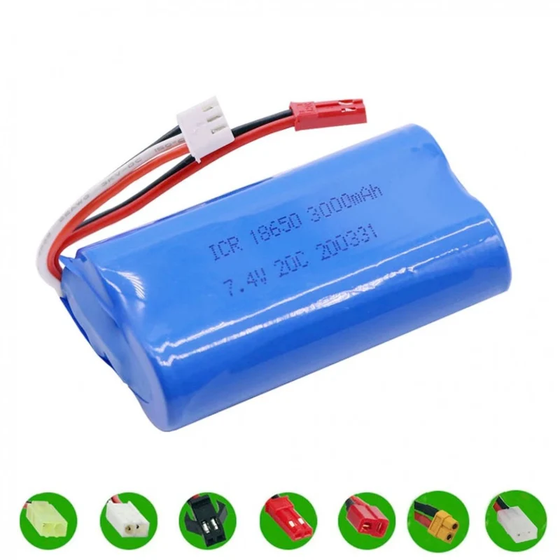 7.4 V 3000mAh 2S 18650 Lipo Battery For Udi U12A Syma S033g Q1 Rc Boats Model Parts JST Connector