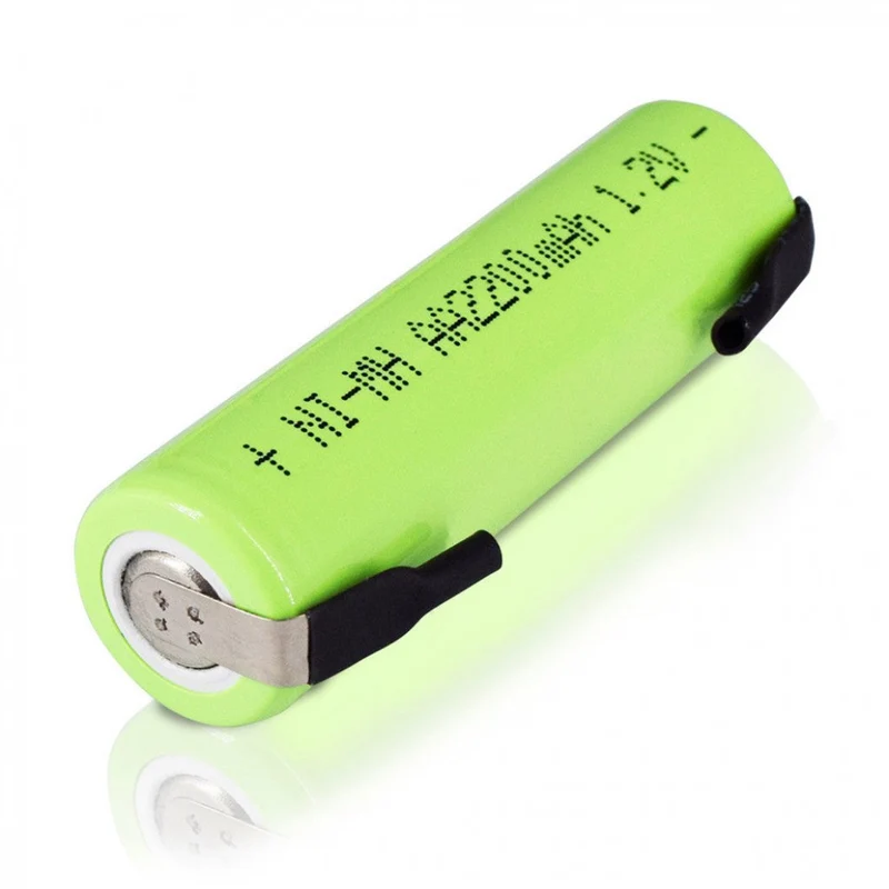 2pcs 1.2 V AA battery 2200mah nimh cell green shell with welding tabs for electric shaver toothbrush