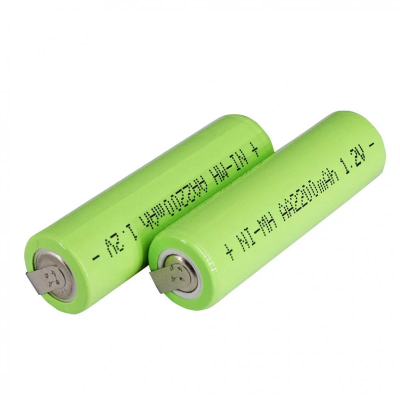 2pcs 1.2 V AA battery 2200mah nimh cell green shell with welding tabs for electric shaver toothbrush