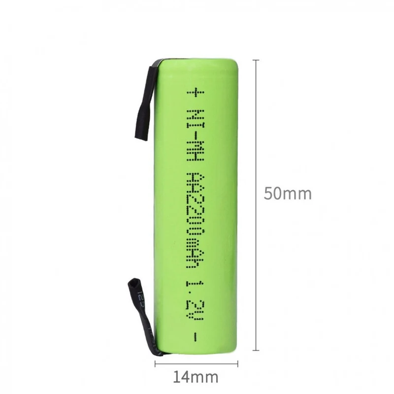 2pcs 1.2 V AA battery 2200mah nimh cell green shell with welding tabs for electric shaver toothbrush