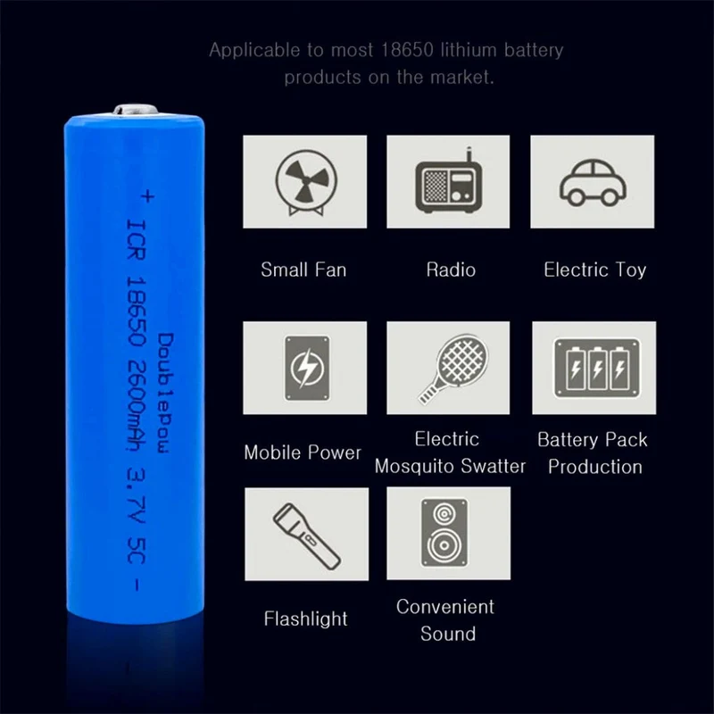 Rechargeable 3.7V 2600mAh 18650 Lithium Battery BUTTON TOP For Flashlight Headlight