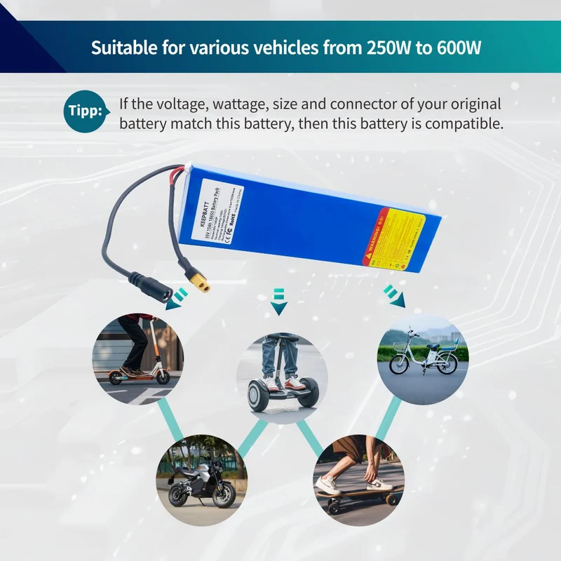 36V 10Ah 10S3P Scooter Replacement Battery 15A BMS for 250W 600W E-bike Scooter