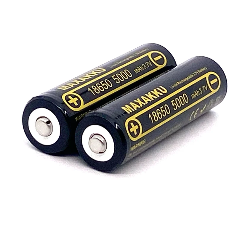 2pcs 18650 3.7V 5000mAh Rechargeable Batteries for LED Flashlight Large Capacity