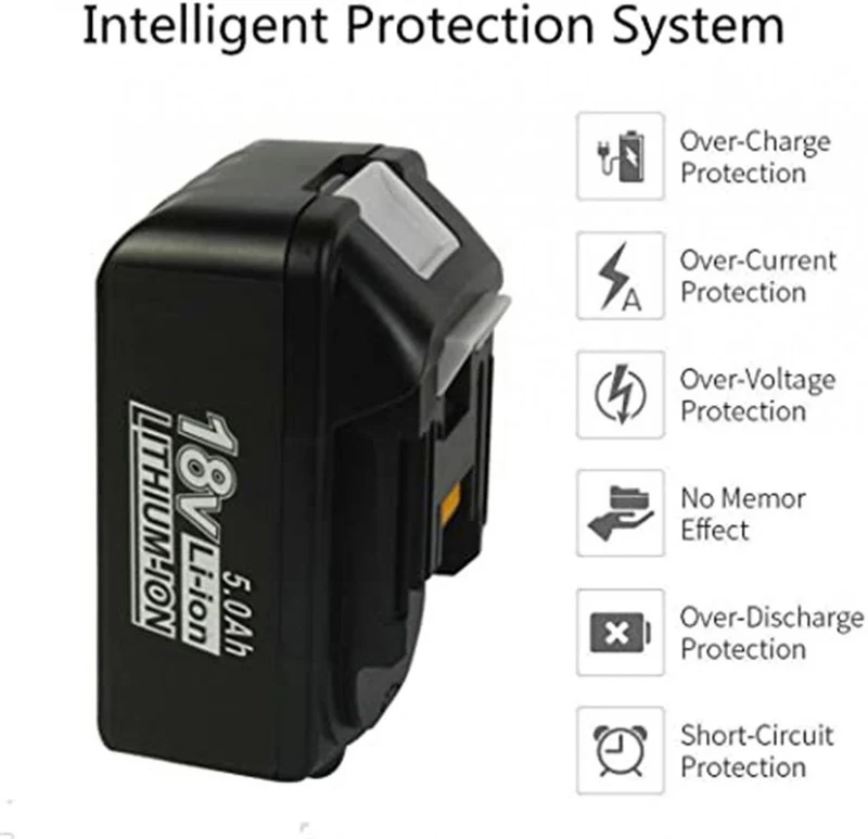 18V 5.0Ah Lithium-Ion Replacement Battery for Makita BL1860, BL1850B, BL1850