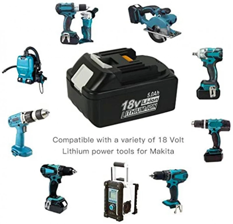 18V 5.0Ah Lithium-Ion Replacement Battery for Makita BL1860, BL1850B, BL1850