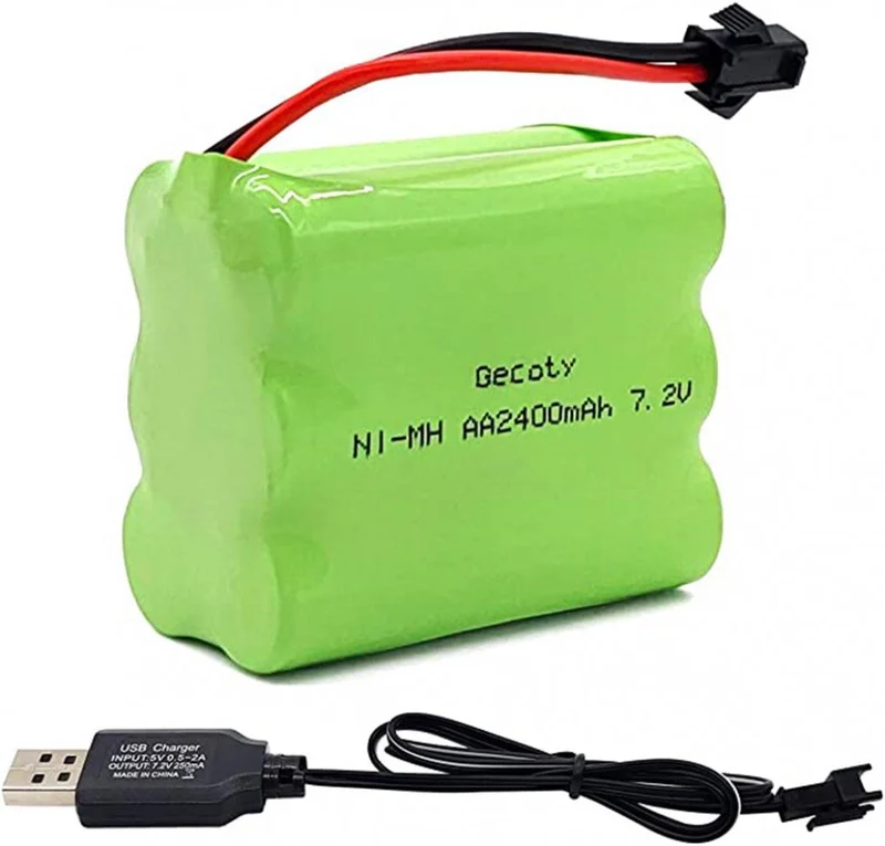 7.2V NI-MH battery 2400mAh rechargeable AA with SM 2P connector and USB charging cable