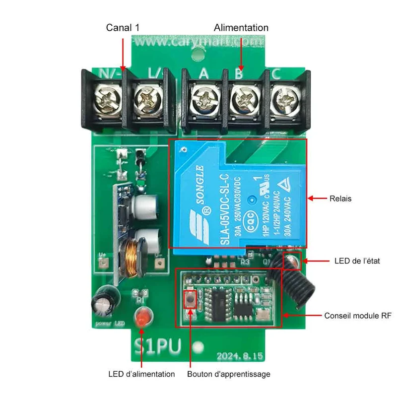 Kit Interrupteur Relais Télécommande Sans Fil 1 Canal CC 10~80V 30A (Modèle: 0020014)