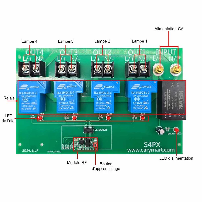Kit Interrupteur Télécommande Sans Fil 230V 30A 4 Canaux CA Sortie (Modèle: 0020477)