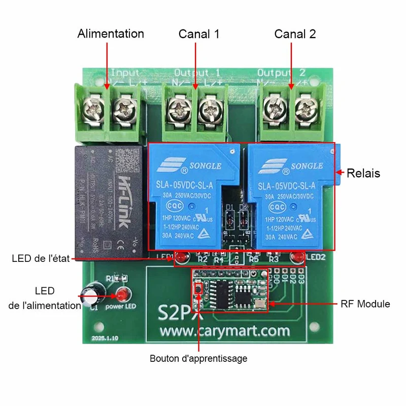 230V 6.9 KW kit interrupteur télécommande sans fil sortie CA 2 voies (Modèle: 0020532)
