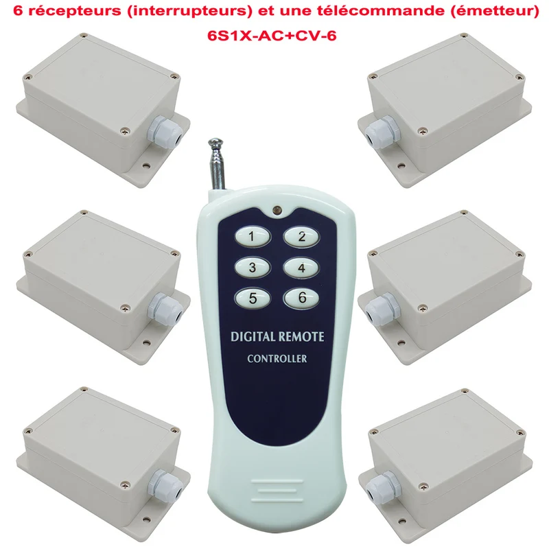 Six 1 Voie 230V 2300 watt Interrupteurs Sans Fil avec Télécommande (Modèle: 0020458)