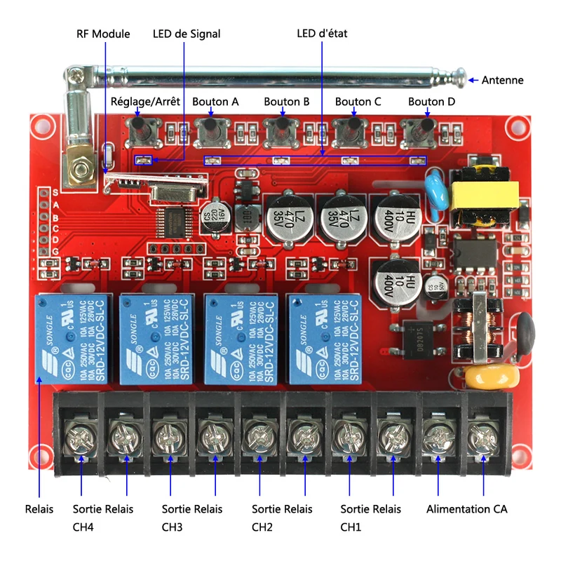 4 Canaux CA Interrupteur Radio Pour Télécommande Sans Fil 380V Équipement (Modèle: 0020701)