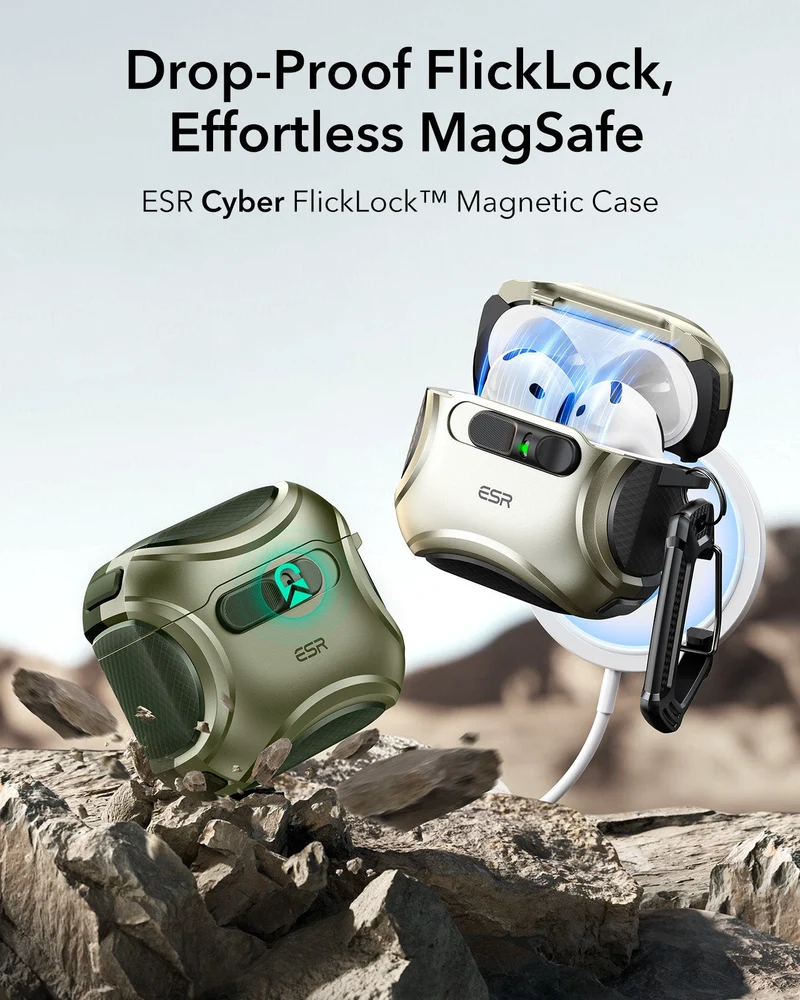 AirPods 5 Cyber FlickLock Magnetic Case - Army Green