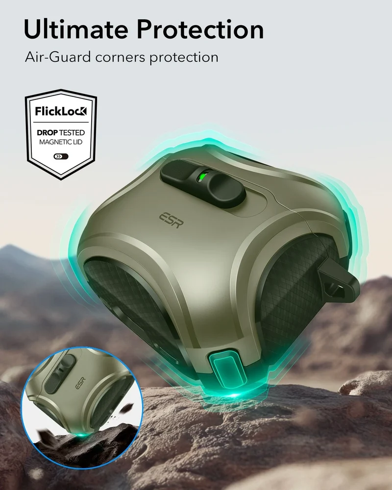 AirPods 5 Cyber FlickLock Magnetic Case - Army Green