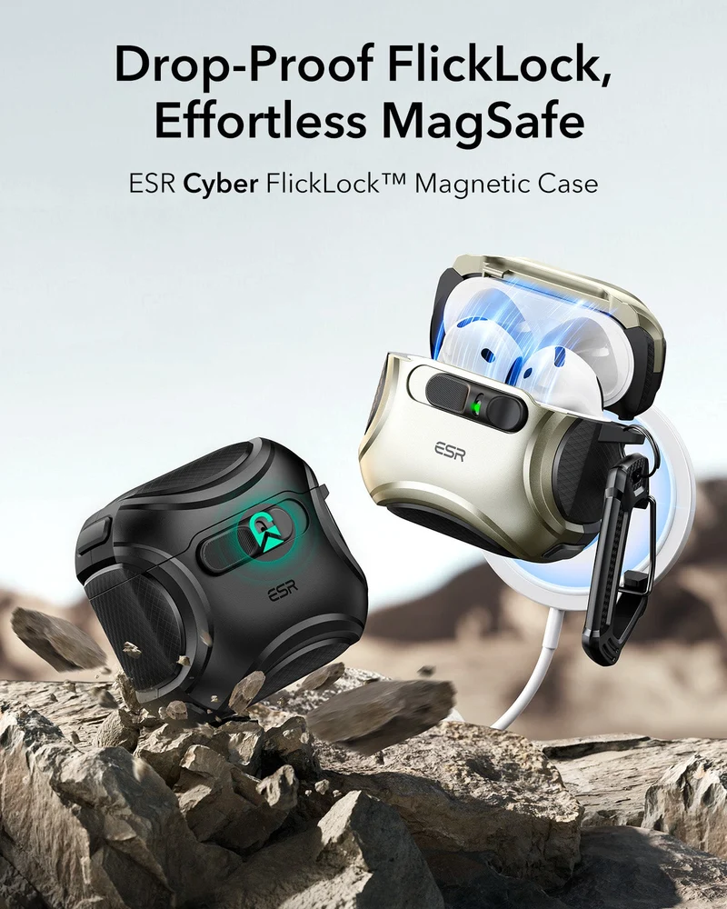 AirPods 5 Cyber FlickLock Magnetic Case - Titanium