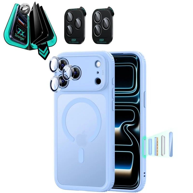 iPhone 18 Pro Max Bundle Classic Hybrid Magnetic Case & Armorite®️ Privacy Screen Protector - Frosted Misty Blue