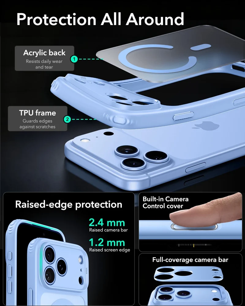 iPhone 18 Pro Max Bundle Classic Hybrid Magnetic Case & Armorite®️ Privacy Screen Protector - Frosted Misty Blue
