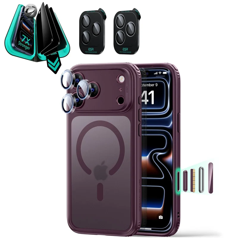 iPhone 18 Pro Max Bundle Classic Hybrid Magnetic Case & Armorite®️ Privacy Screen Protector - Frosted Deep Burgundy