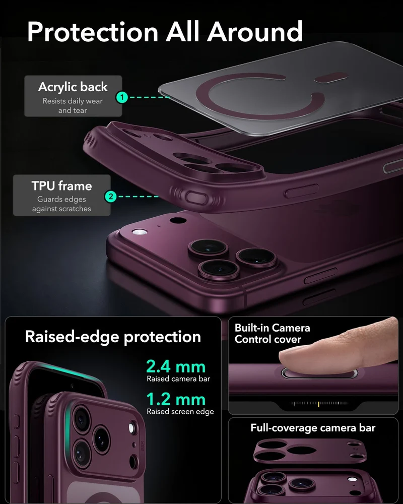 iPhone 18 Pro Max Bundle Classic Hybrid Magnetic Case & Armorite®️ Screen Protector - Frosted Deep Burgundy