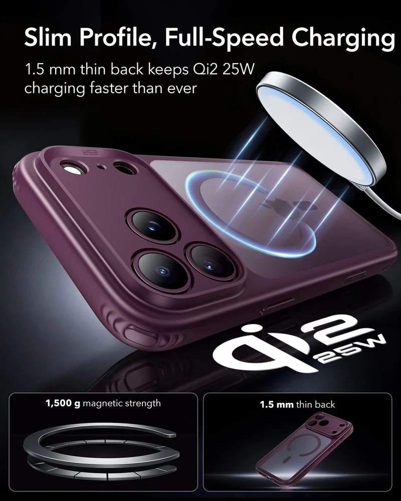 iPhone 18 Pro Max Bundle Classic Hybrid Magnetic Case & Armorite®️ Screen Protector - Frosted Deep Burgundy