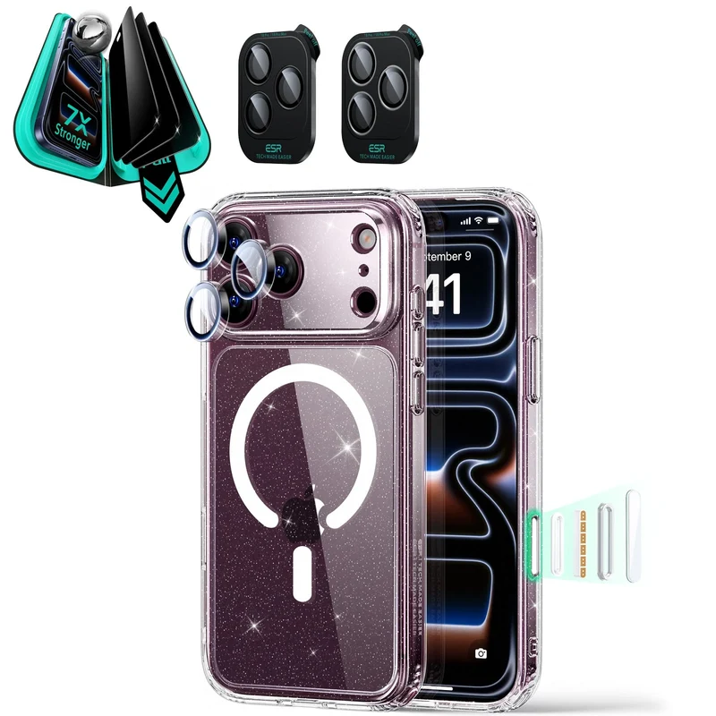 iPhone 18 Pro Max Bundle Classic Hybrid Magnetic Case & Armorite®️ Privacy Screen Protector - Clear Shimmer
