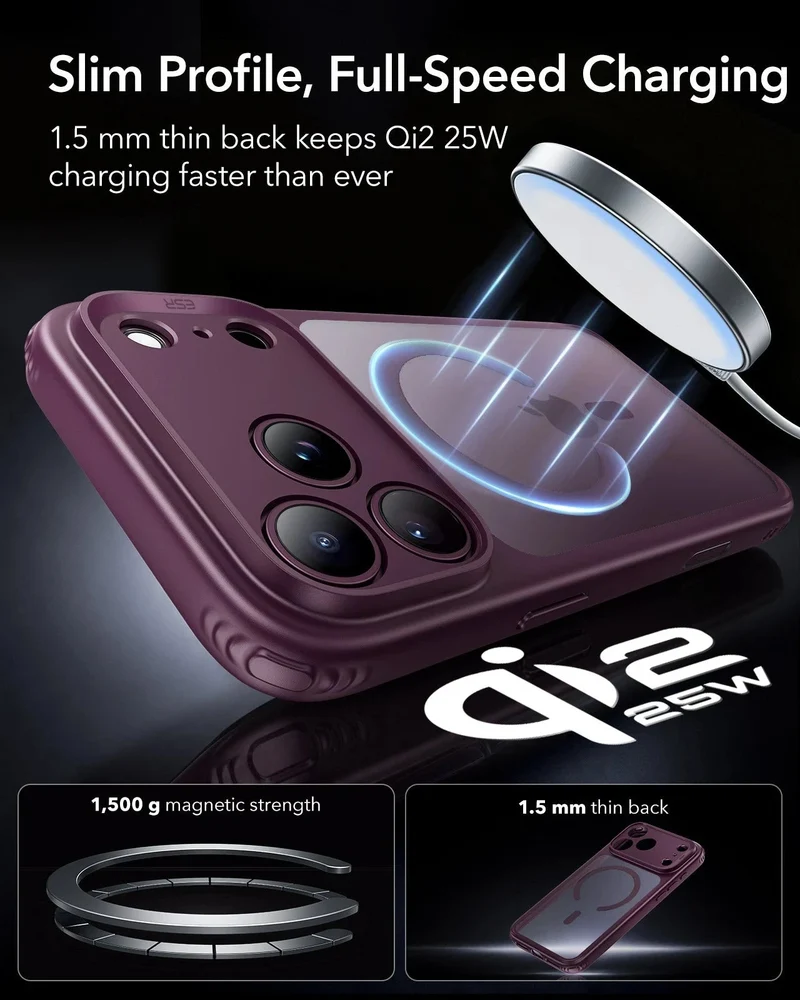 iPhone 18 Pro Classic Hybrid Magnetic Case with Camera Control - Frosted Deep Burgundy