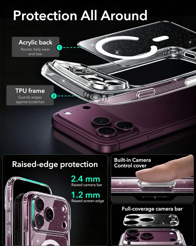 iPhone 18 Pro Classic Hybrid Magnetic Case with Camera Control - Clear Shimmer