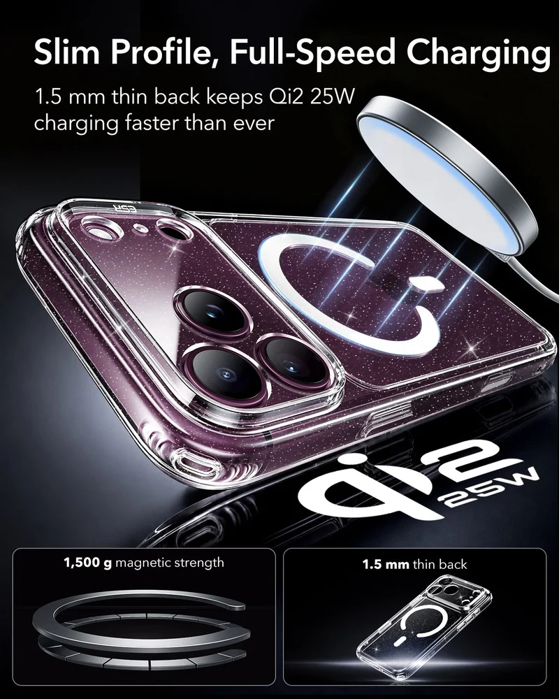iPhone 18 Pro Classic Hybrid Magnetic Case with Camera Control - Clear Shimmer
