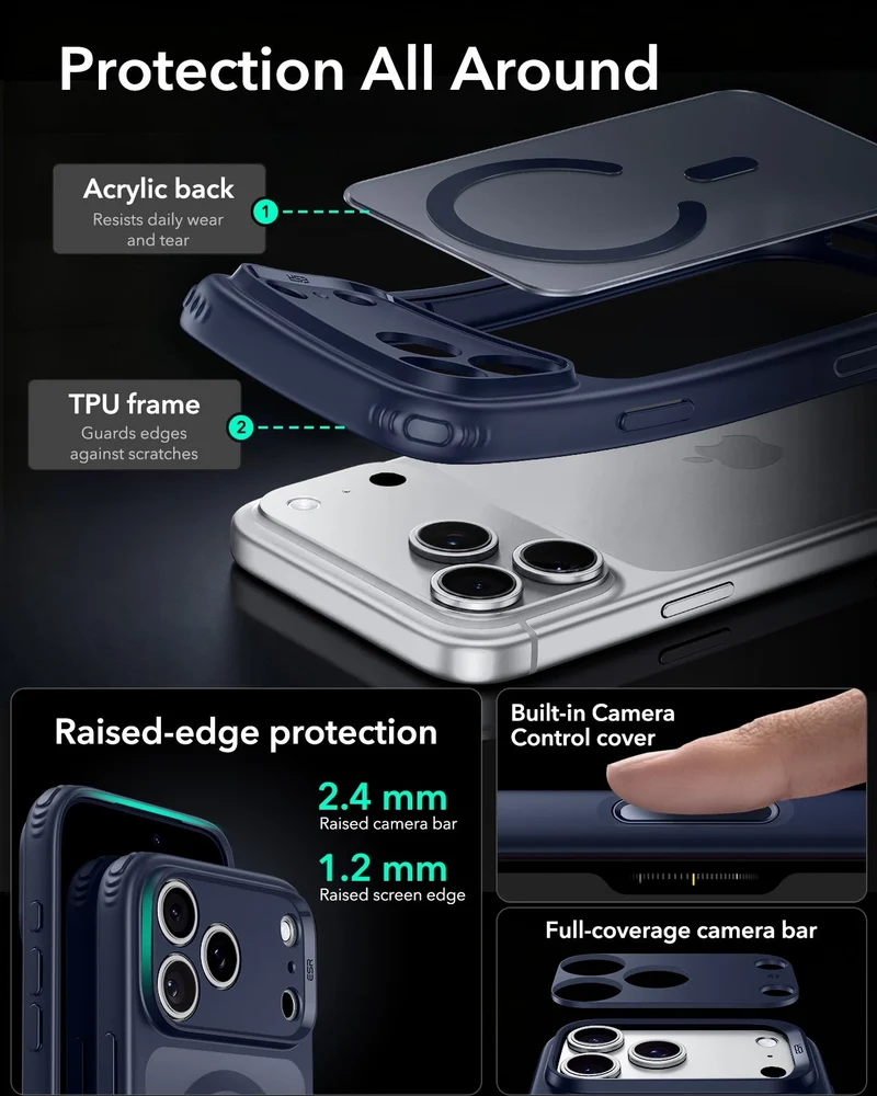 iPhone 18 Pro Classic Hybrid Magnetic Case with Camera Control - Frosted Blue