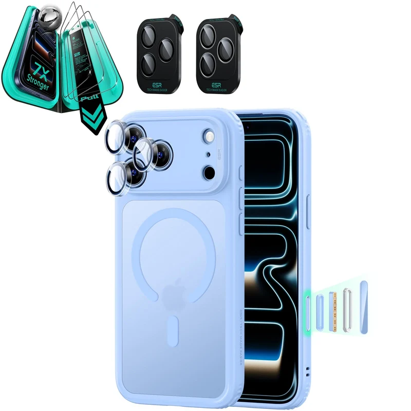 iPhone 18 Pro Max Bundle Classic Hybrid Magnetic Case & Armorite®️ Screen Protector - Frosted Misty Blue