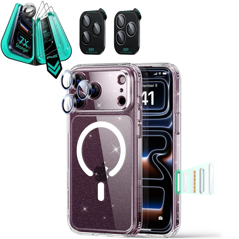 iPhone 18 Pro Max Bundle Classic Hybrid Magnetic Case & Armorite®️ Screen Protector - Clear Shimmer