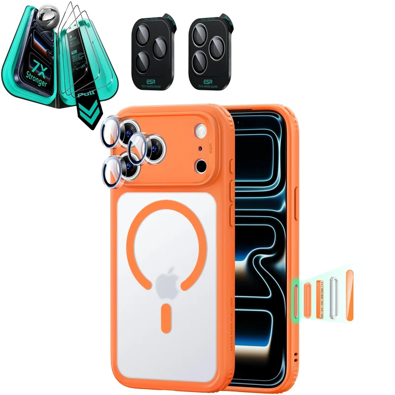 iPhone 18 Pro Bundle Classic Hybrid Magnetic Case & Armorite®️ Screen Protector - Frosted Orange