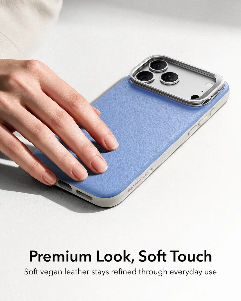 iPhone 18 Pro Max Bundle Atelier Silicone Leather Magnetic Case with Camera Control and Flex Stand, Plus Armorite®️ Pro Privacy Screen Protector - Misty Blue