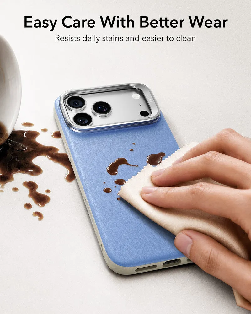 iPhone 18 Pro Max Bundle Atelier Silicone Leather Magnetic Case with Camera Control and Flex Stand, Plus Armorite®️ Pro Privacy Screen Protector - Misty Blue