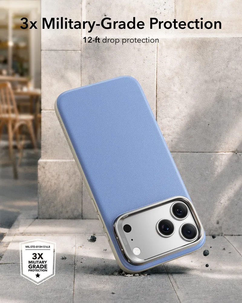 iPhone 18 Pro Max Bundle Atelier Silicone Leather Magnetic Case with Camera Control and Flex Stand, Plus Armorite®️ Pro Privacy Screen Protector - Misty Blue