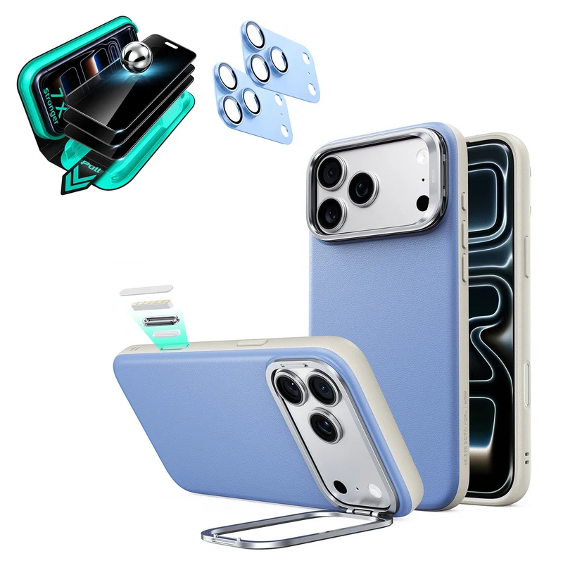 iPhone 18 Pro Bundle Atelier Silicone Leather Magnetic Case with Camera Control and Flex Stand, Plus Armorite®️ Privacy Screen Protector - Black