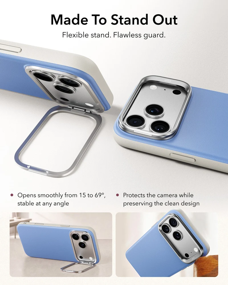 iPhone 18 Pro Bundle Atelier Silicone Leather Magnetic Case with Camera Control and Flex Stand, Plus Armorite®️ Pro Privacy Screen Protector - Misty Blue