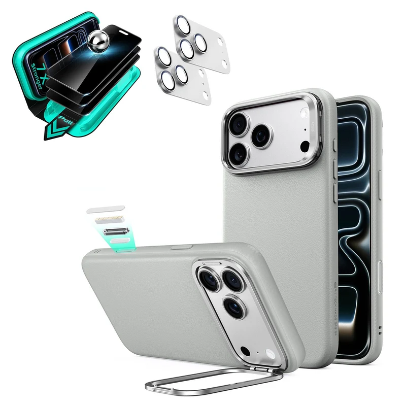 iPhone 18 Pro Bundle Atelier Silicone Leather Magnetic Case with Camera Control and Flex Stand, Plus Armorite®️ Privacy Screen Protector - Black