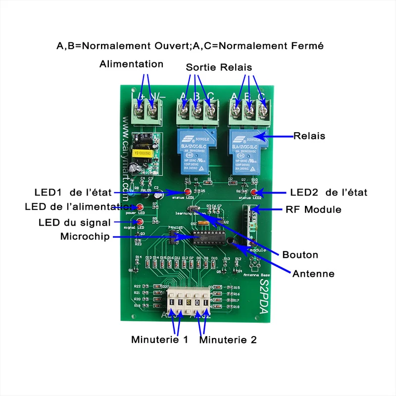 2 Canaux 220V 30A Retard Interrupteur Radio Avec Télécommande Sans Fil (Modèle: 0020663)