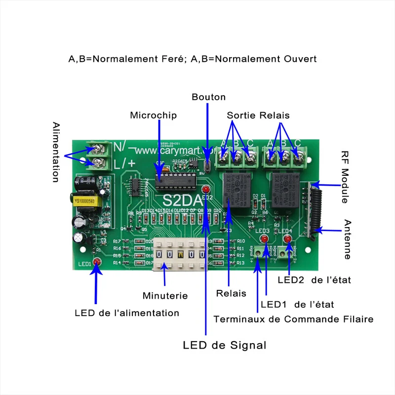 2 Voies 220V 10A Retard Interrupteur Sans Fil Avec Télécommande Radio (Modèle: 0020321)