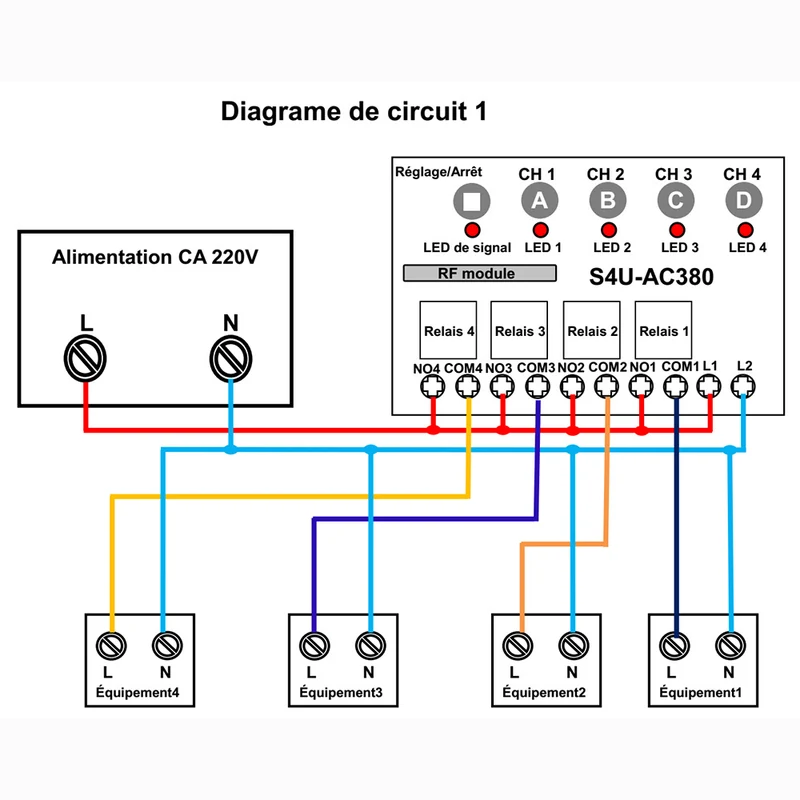4 Canaux 10A Récepteur Sans Fil 75~400V CA Interrupteur Radio (Modèle: 0020700)